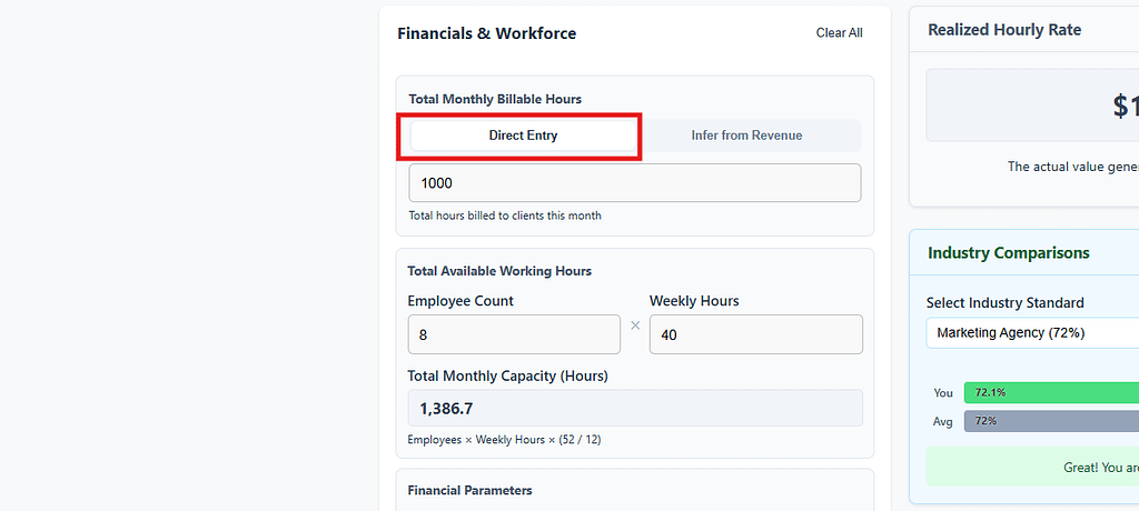 Visual for Option A: Direct Entry - Step 1: Choose How to Enter Billable Hour