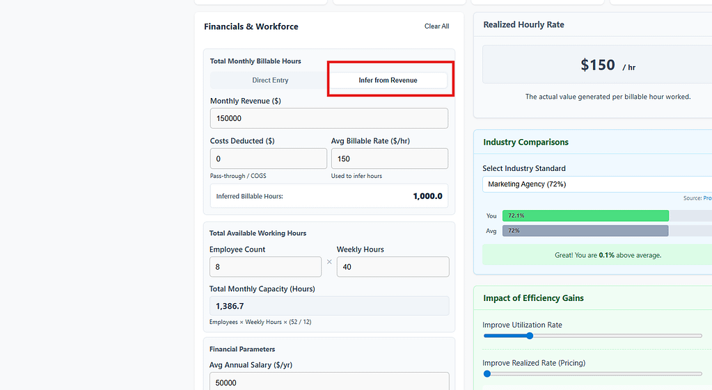 Visual for Option B: Infer from Revenue - Step 1: Choose How to Enter Billable Hour