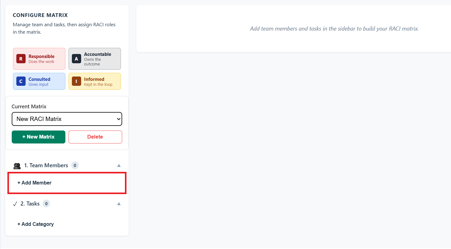 How to add members to a free RACI matrix template.