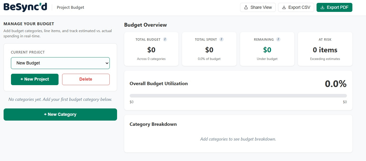 An overview of the free project budget tracker.