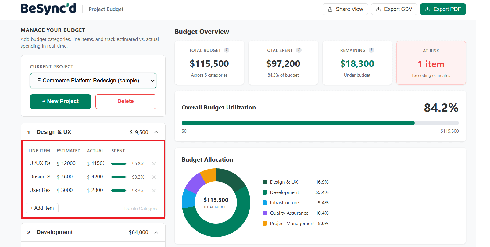 How to add line items on the free project budget tracker.