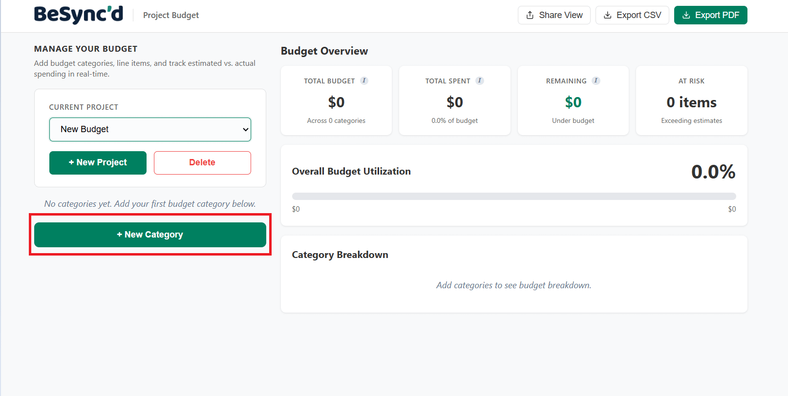 How to add a category on the free project budget tracker