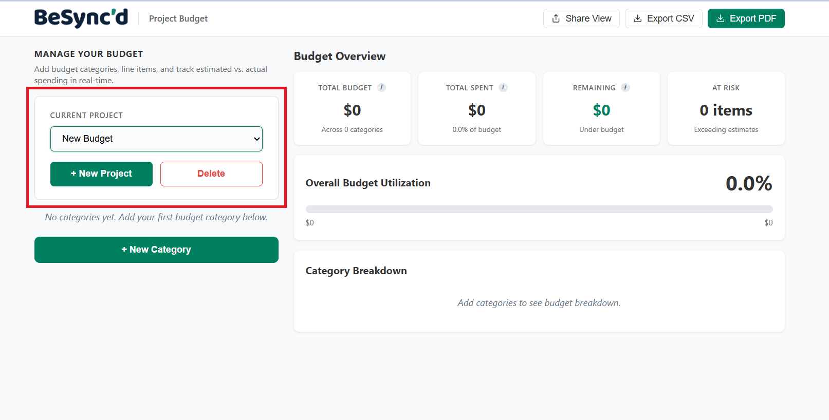 How to create a new budget project on the free project budget tracker.