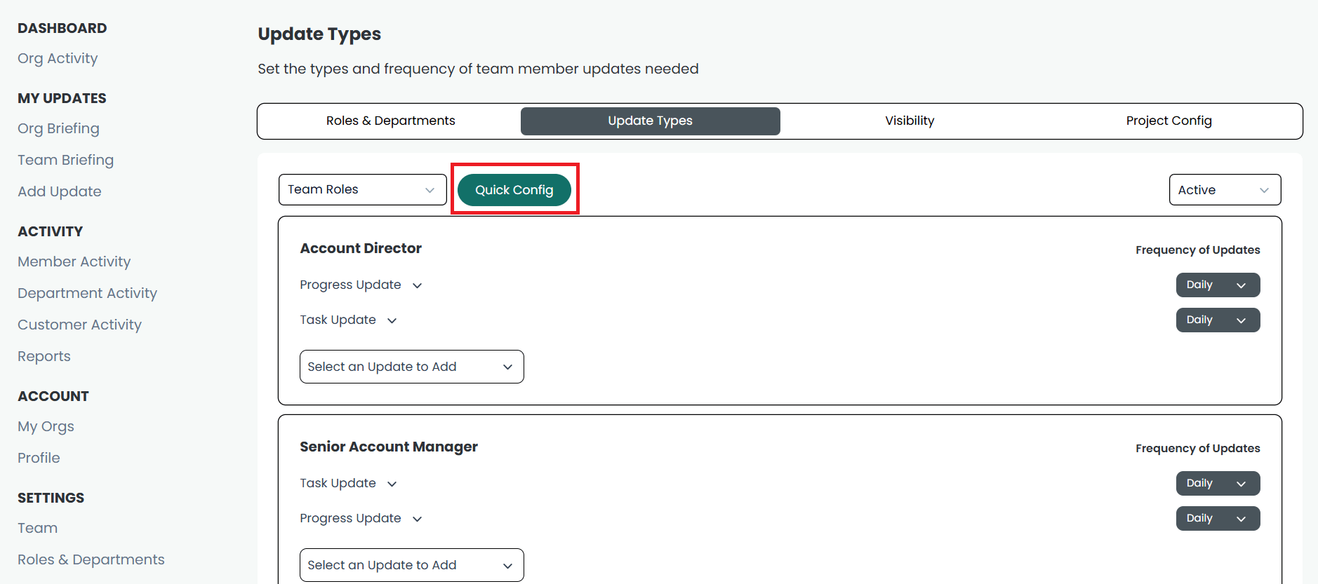 How to access the quick config menu