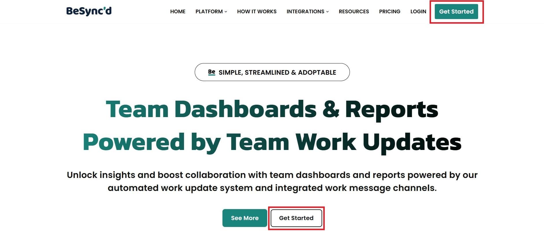 How to access the "Get Started" button on BeSync'd website