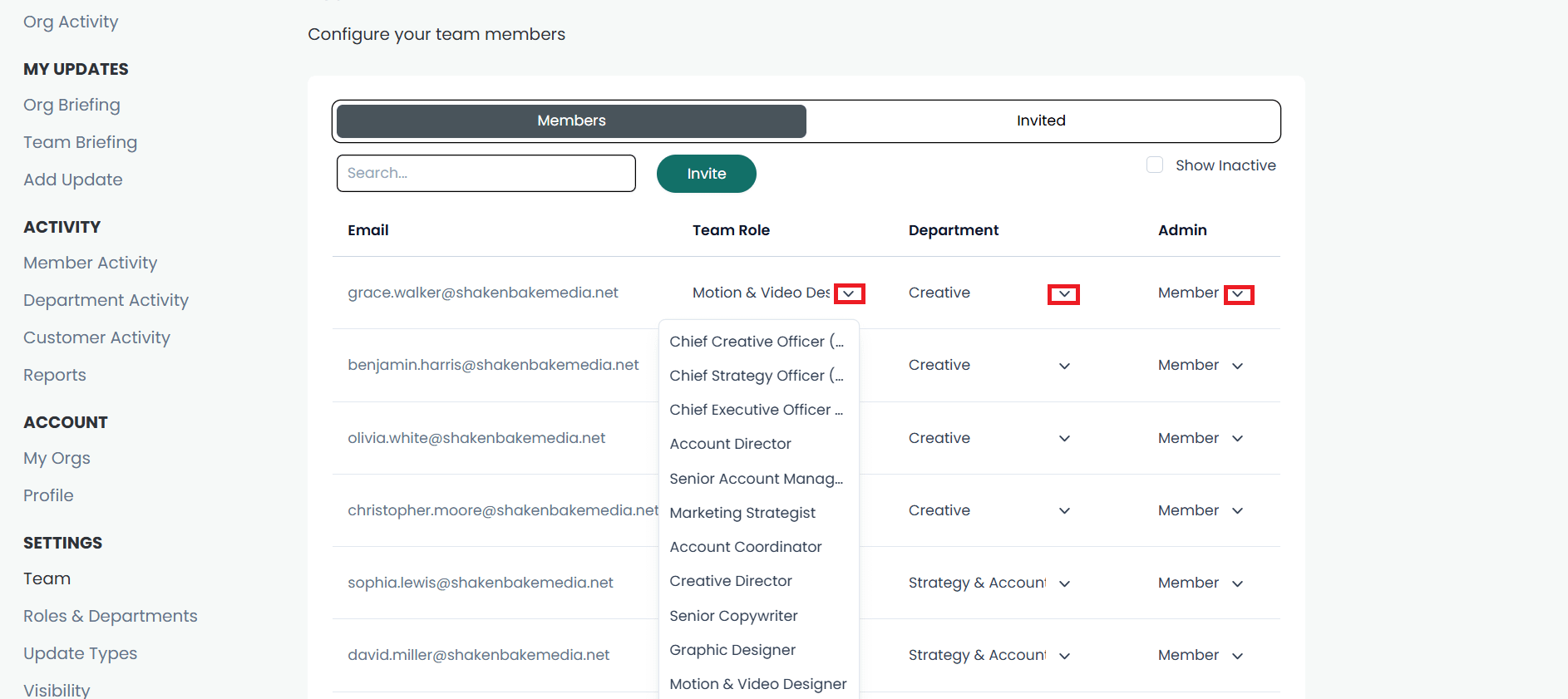 How to assign roles and departments to team members
