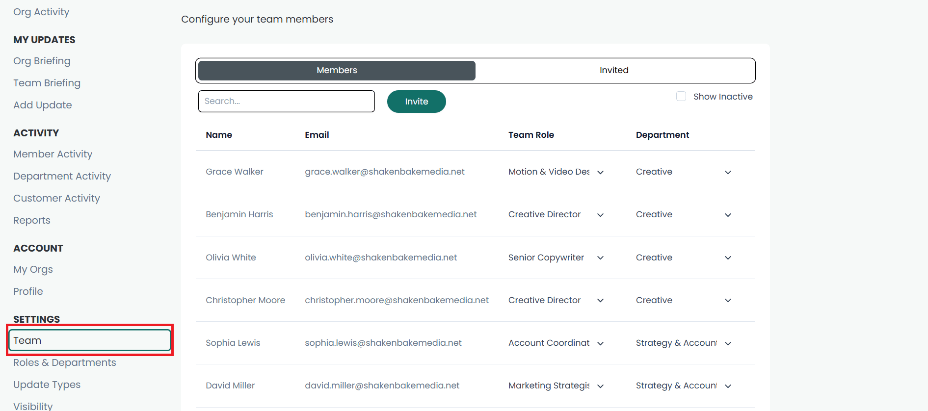 A screenshot showing how to access the "team page" on the settings menu