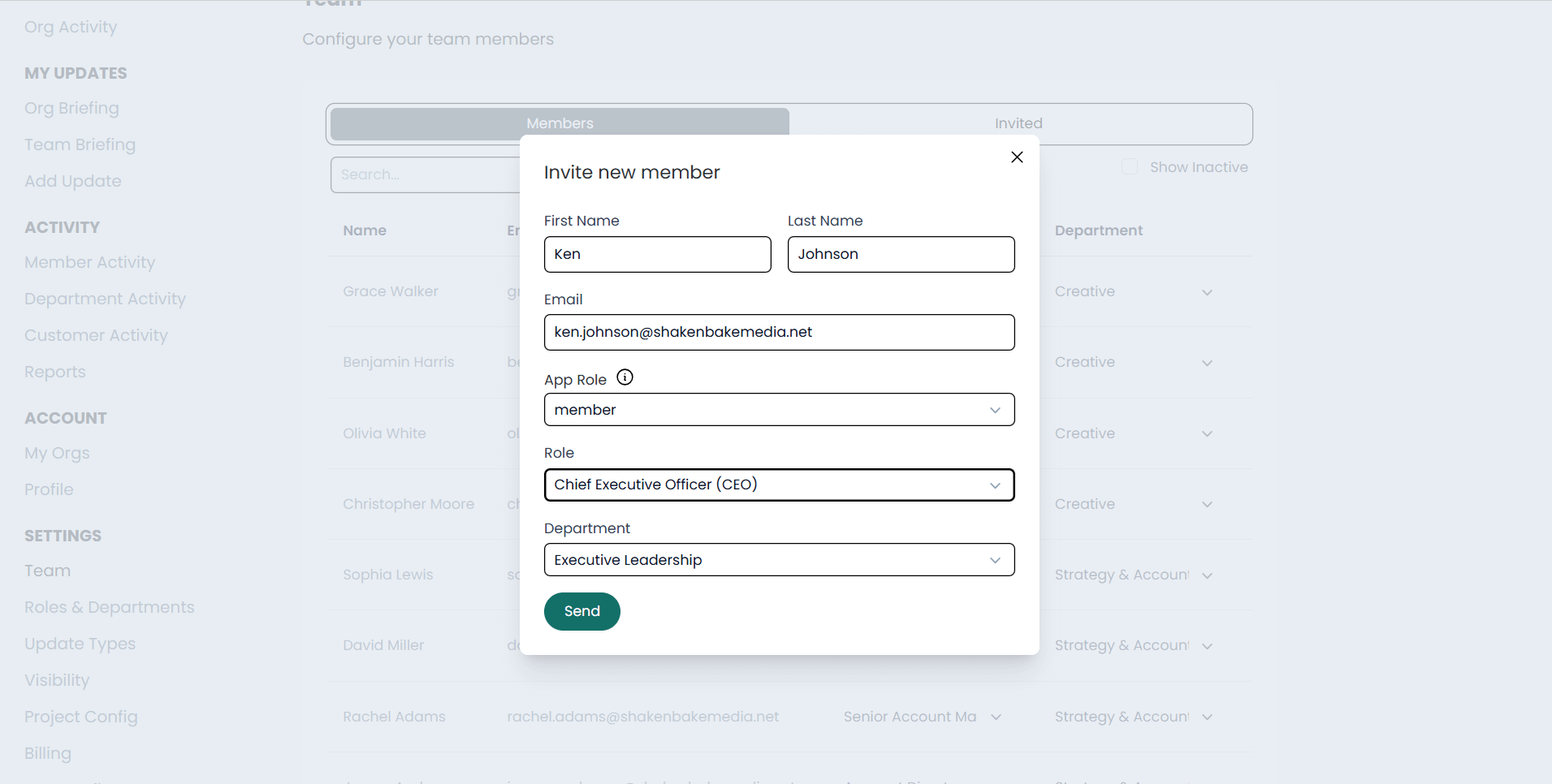 Completed invitation form