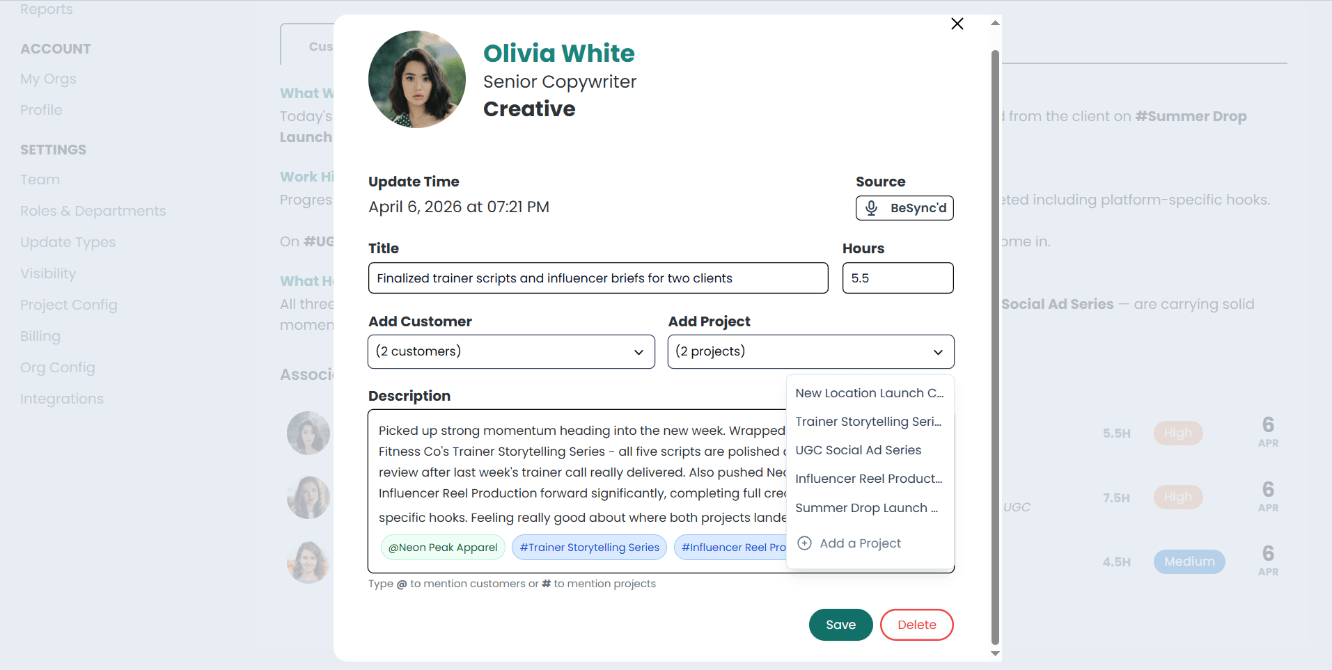 How to manually edit customer or a project assignment